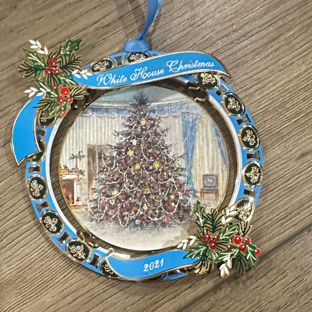 White House Christmas Blue and Gold Ornament 2021